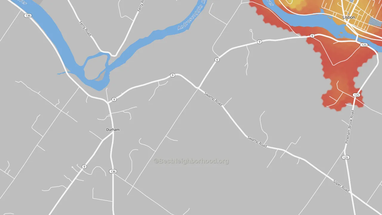 Walk Grade map of Webster Corner, ME, walkable areas in green and car-dependent areas in red