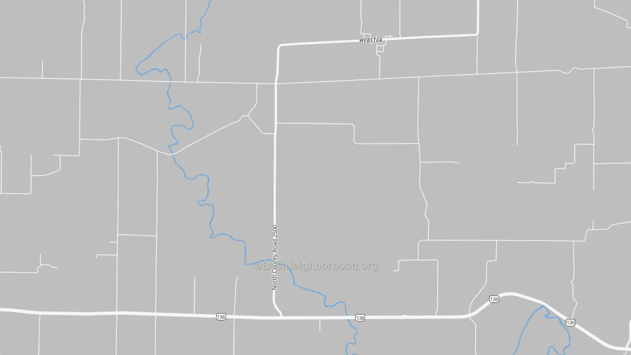 Walk Grade map of Webster, IL, walkable areas in green and car-dependent areas in red