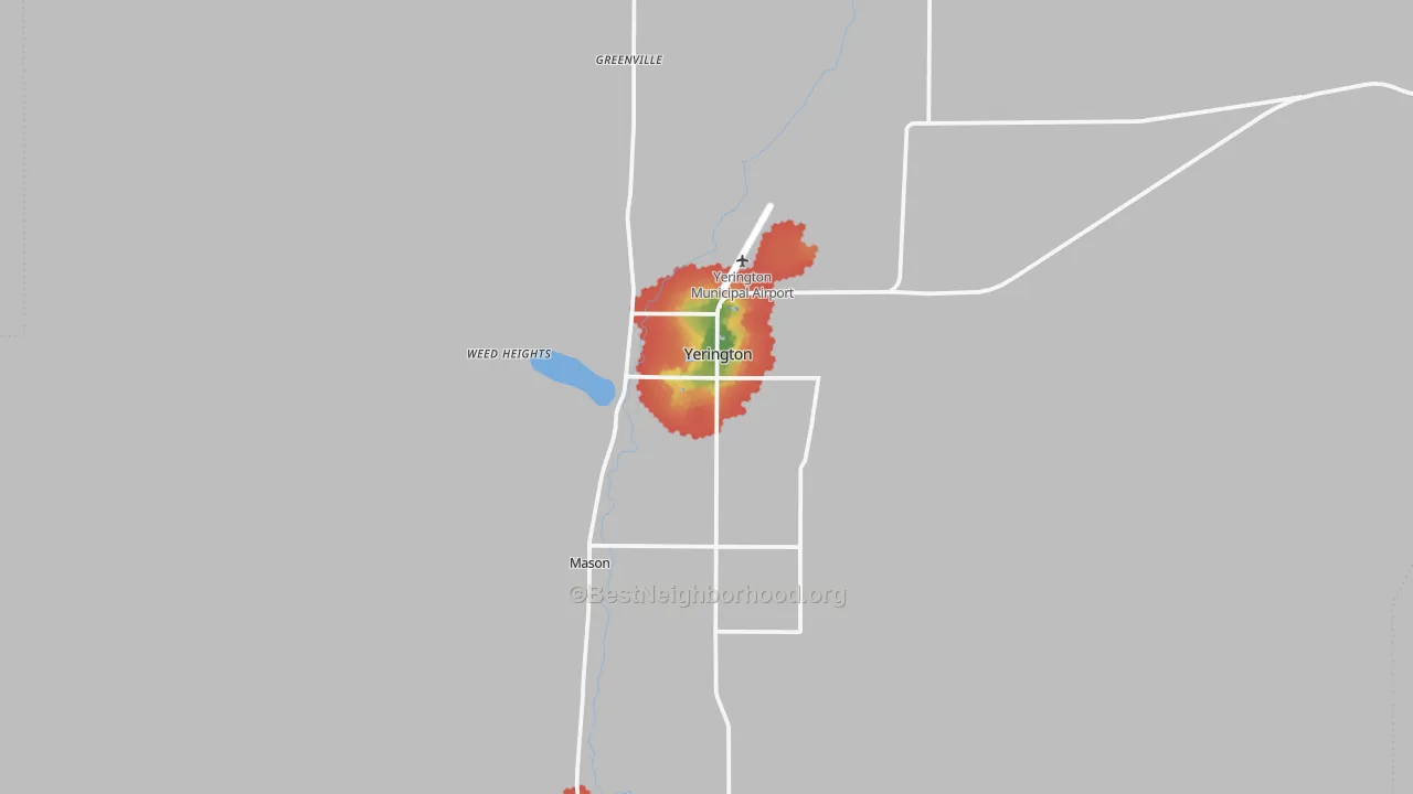 Walk Grade map of Weed Heights, NV, walkable areas in green and car-dependent areas in red