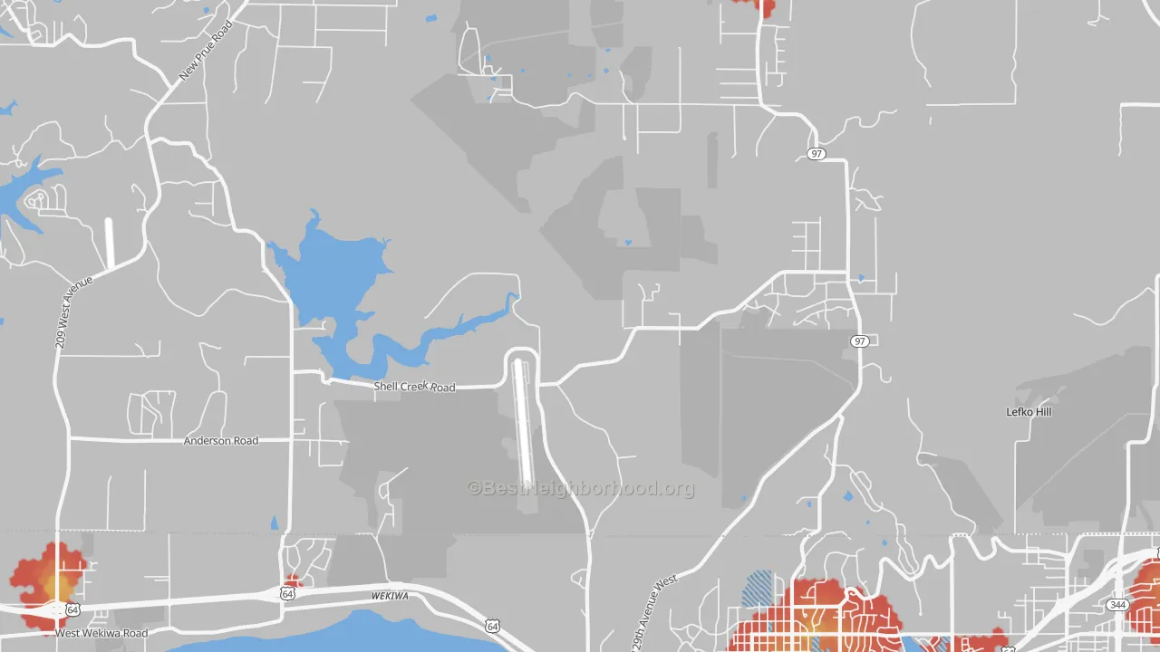 Walk Grade map of Wekiwa, OK, walkable areas in green and car-dependent areas in red