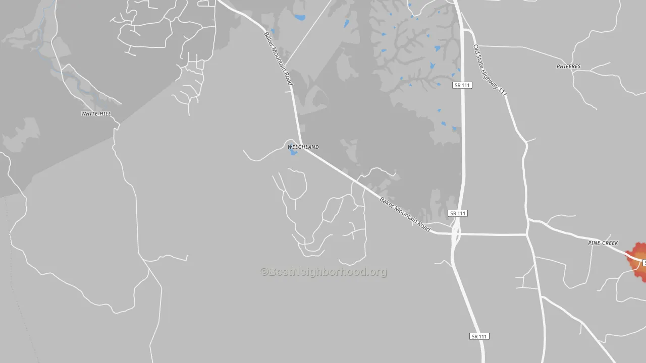 Walk Grade map of Welchland, TN, walkable areas in green and car-dependent areas in red