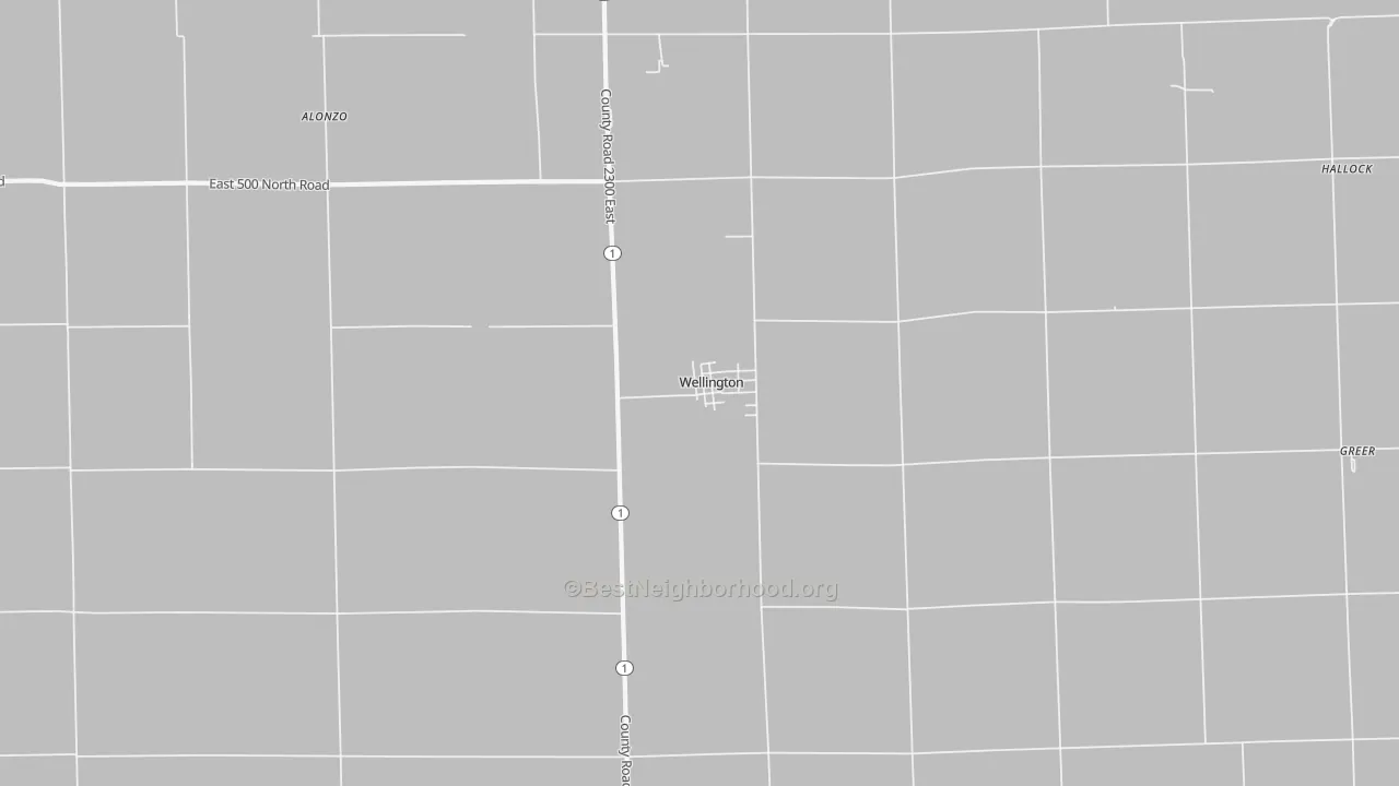 Walk Grade map of Wellington, IL, walkable areas in green and car-dependent areas in red