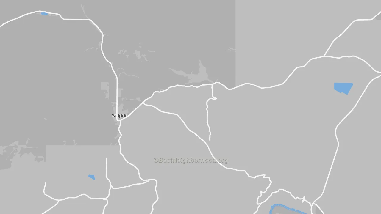 Walk Grade map of Wellpinit, WA, walkable areas in green and car-dependent areas in red
