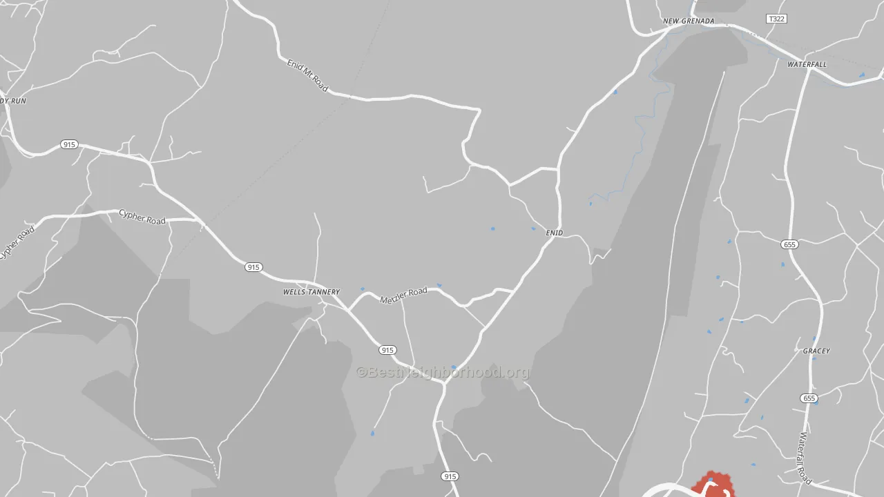 Walk Grade map of Wells Tannery, PA, walkable areas in green and car-dependent areas in red