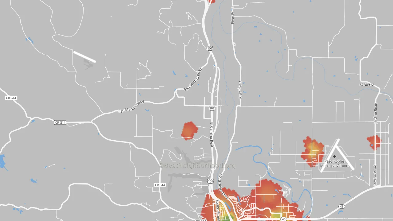 Walk Grade map of Wellsona, CA, walkable areas in green and car-dependent areas in red