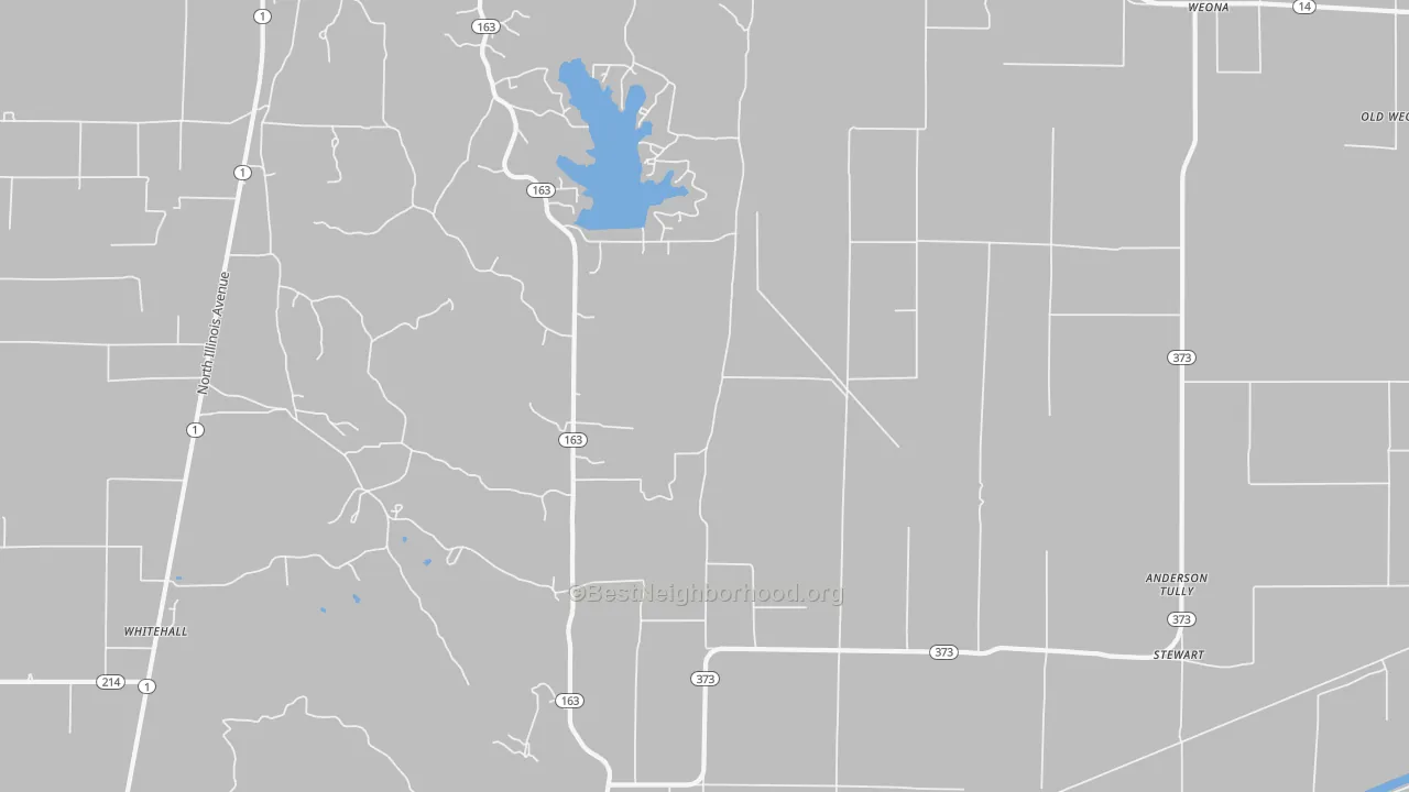 Walk Grade map of Weona Junction, AR, walkable areas in green and car-dependent areas in red