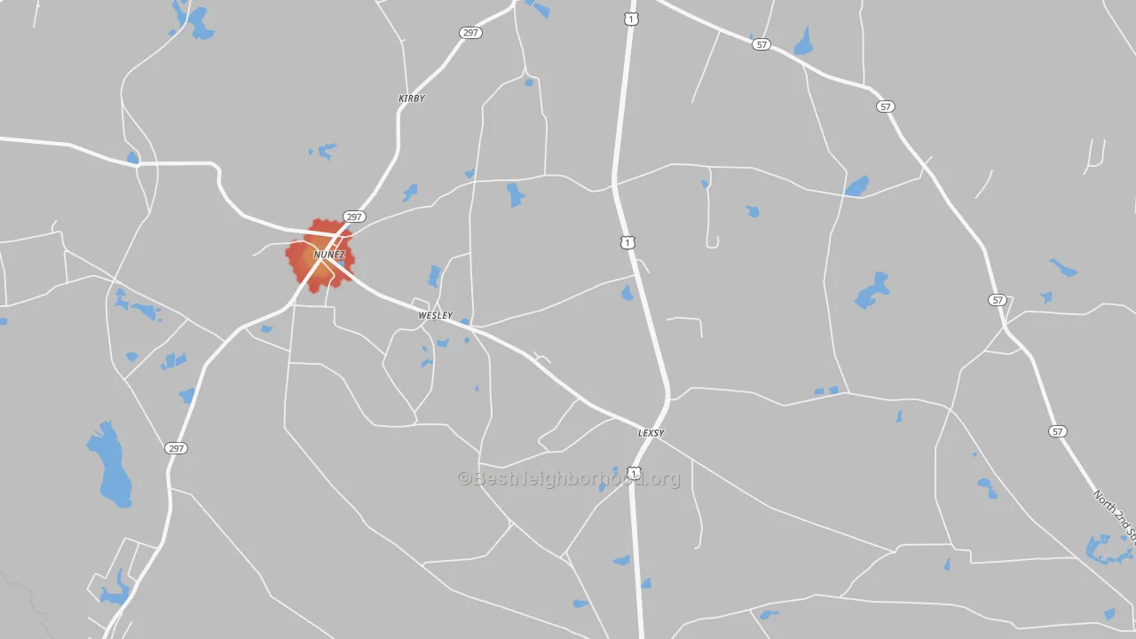 Walk Grade map of Wesley, GA, walkable areas in green and car-dependent areas in red