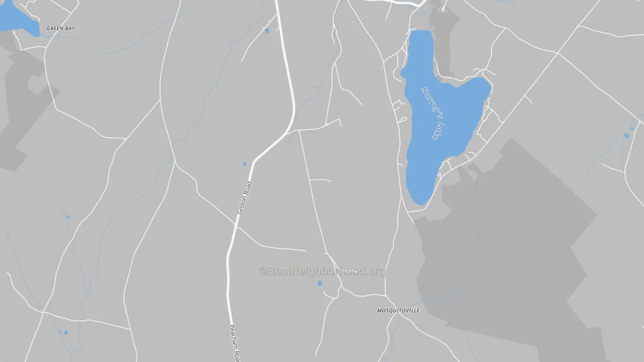 Walk Grade map of West Barnet, VT, walkable areas in green and car-dependent areas in red