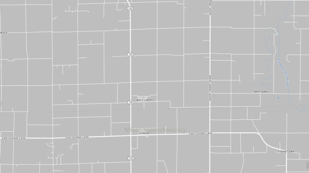 Walk Grade map of West Liberty, IL, walkable areas in green and car-dependent areas in red