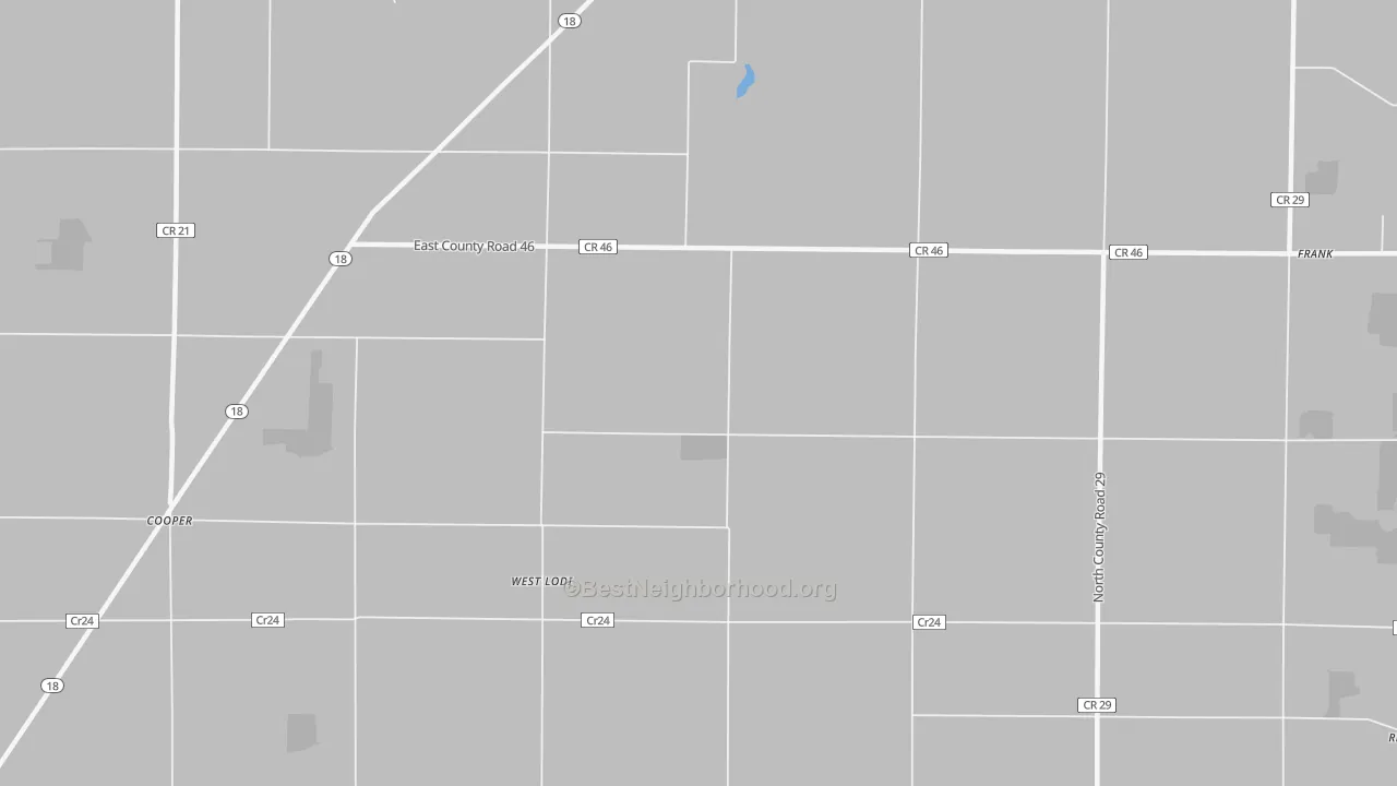 Walk Grade map of West Lodi, OH, walkable areas in green and car-dependent areas in red