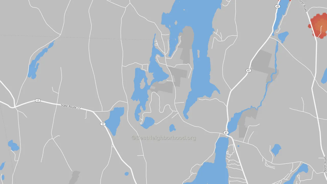 Walk Grade map of West Mount Vernon, ME, walkable areas in green and car-dependent areas in red