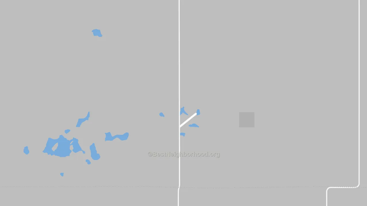 Walk Grade map of West Ontario, ND, walkable areas in green and car-dependent areas in red