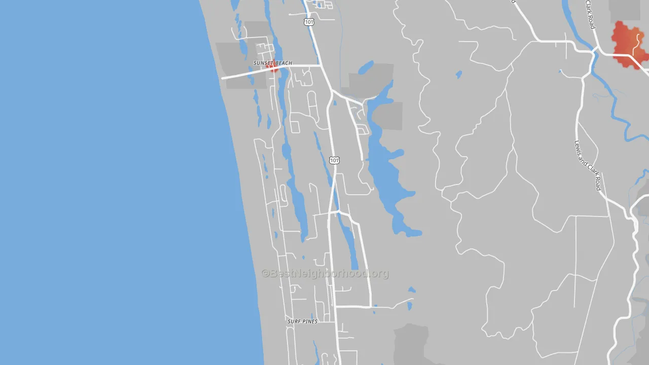 Walk Grade map of West, OR, walkable areas in green and car-dependent areas in red