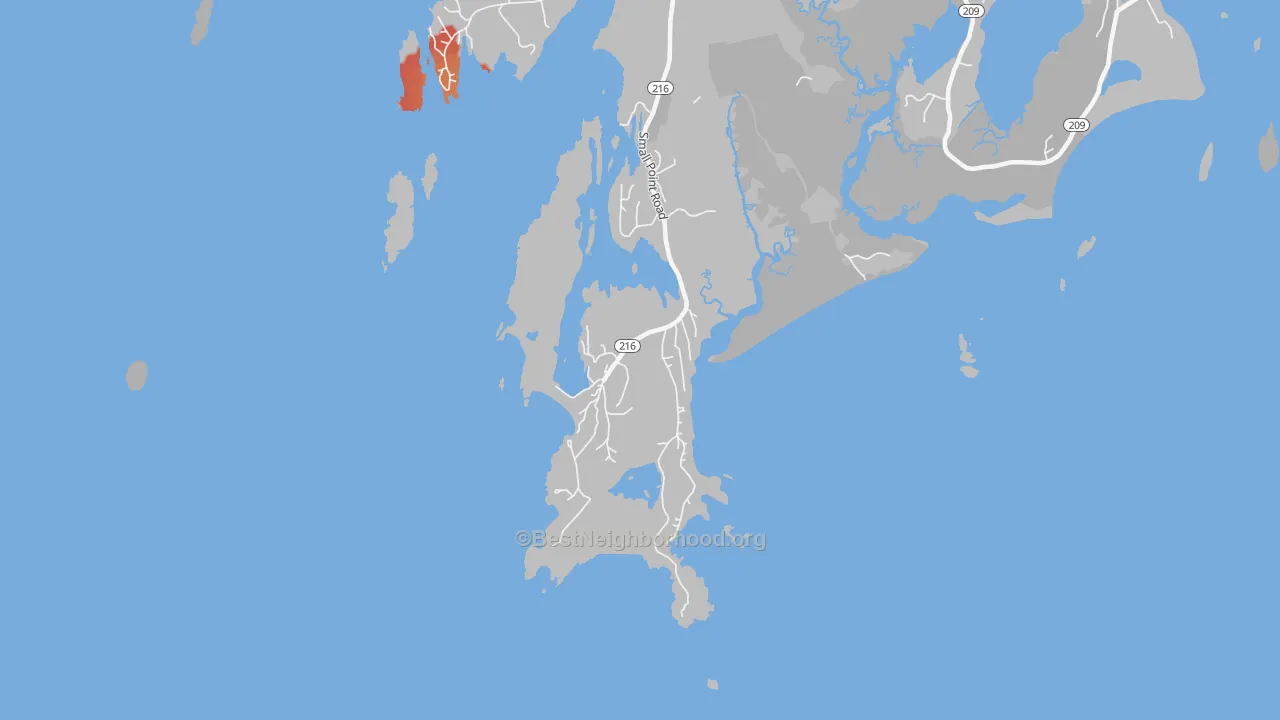 Walk Grade map of West Point, ME, walkable areas in green and car-dependent areas in red
