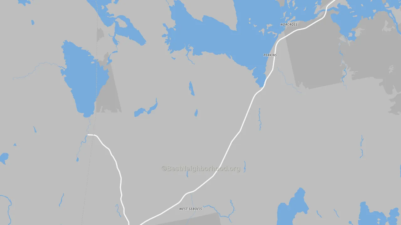 Walk Grade map of West Seboeis, ME, walkable areas in green and car-dependent areas in red
