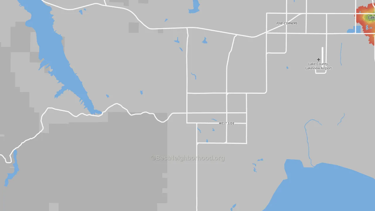 Walk Grade map of West Side, OR, walkable areas in green and car-dependent areas in red