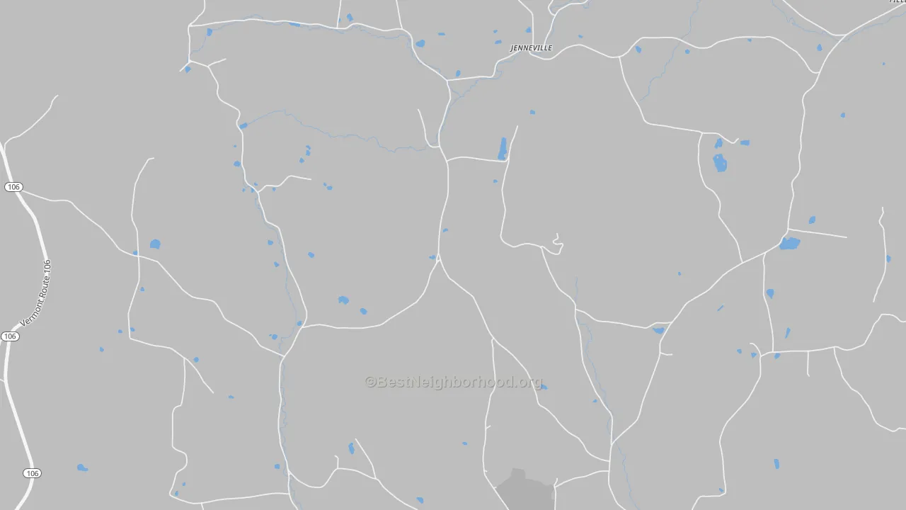 Walk Grade map of West Windsor, VT, walkable areas in green and car-dependent areas in red