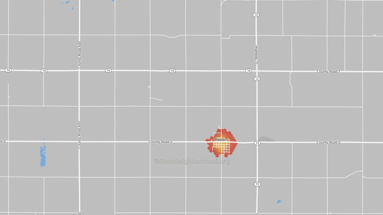 Walk Grade map of Western, NE, walkable areas in green and car-dependent areas in red