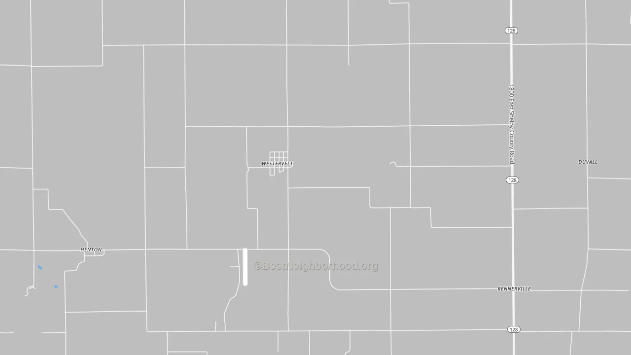 Walk Grade map of Westervelt, IL, walkable areas in green and car-dependent areas in red