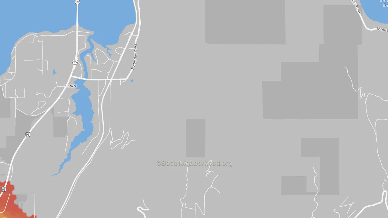Walk Grade map of Westmond, ID, walkable areas in green and car-dependent areas in red