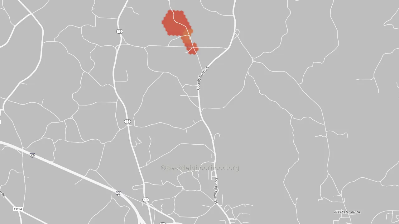 Walk Grade map of Weston, AL, walkable areas in green and car-dependent areas in red