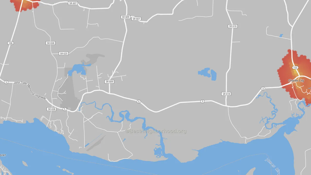 Walk Grade map of Westover, VA, walkable areas in green and car-dependent areas in red
