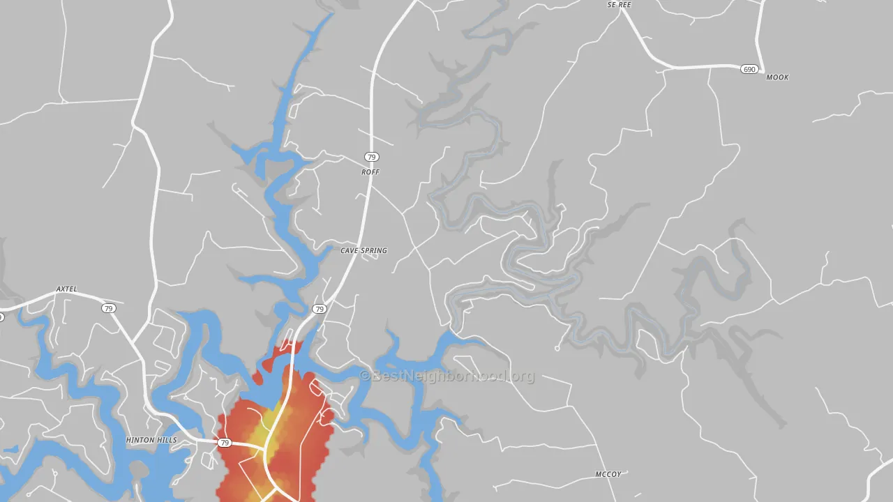 Walk Grade map of Westview, KY, walkable areas in green and car-dependent areas in red
