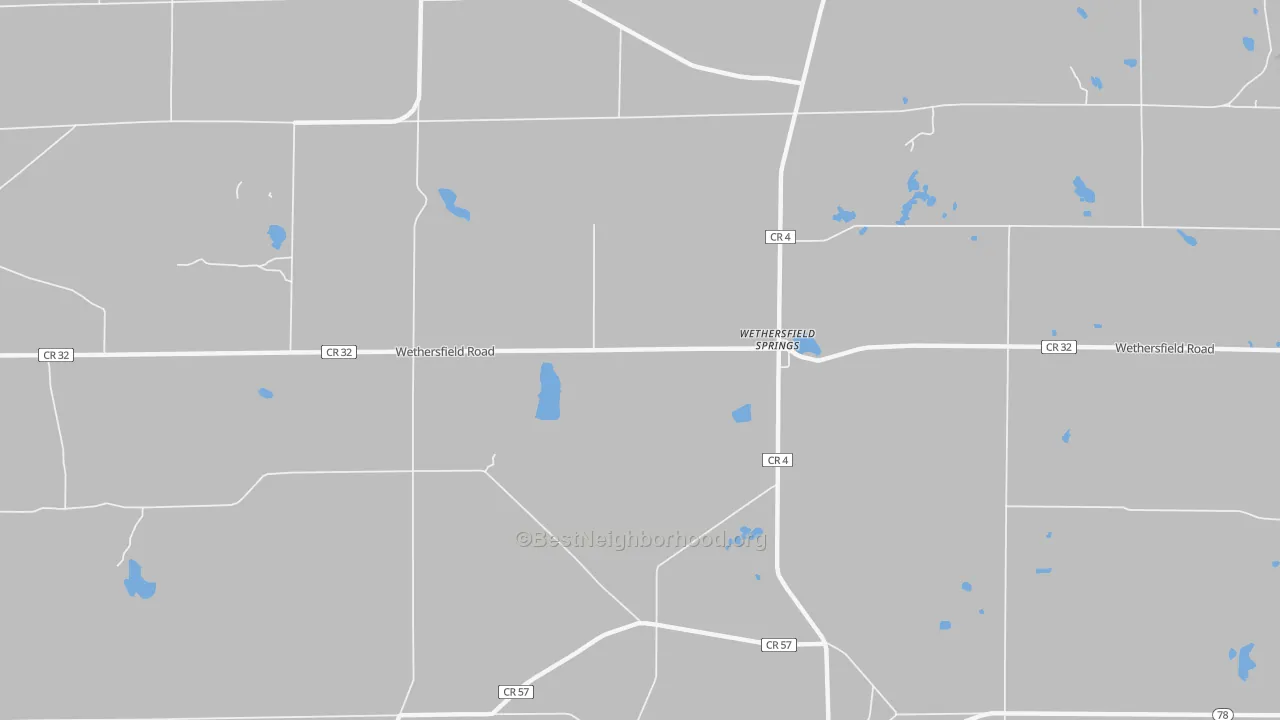 Walk Grade map of Wethersfield Springs, NY, walkable areas in green and car-dependent areas in red