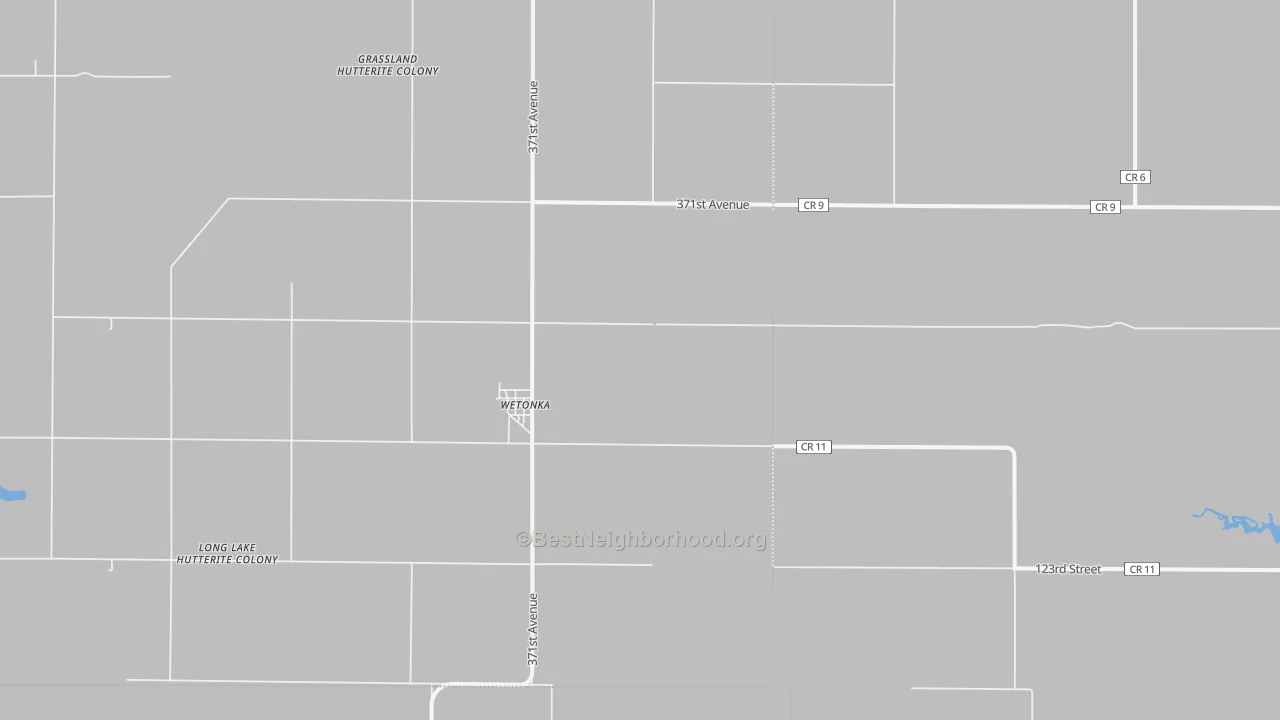 Walk Grade map of Wetonka, SD, walkable areas in green and car-dependent areas in red