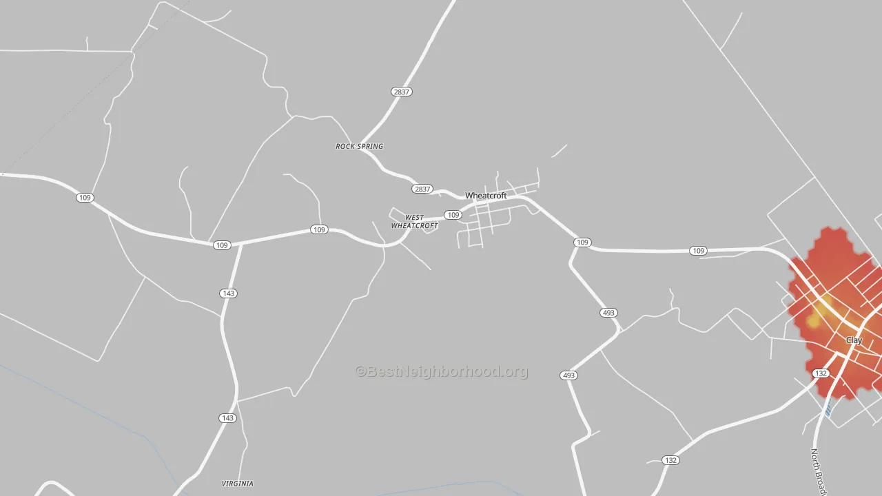 Walk Grade map of Wheatcroft, KY, walkable areas in green and car-dependent areas in red