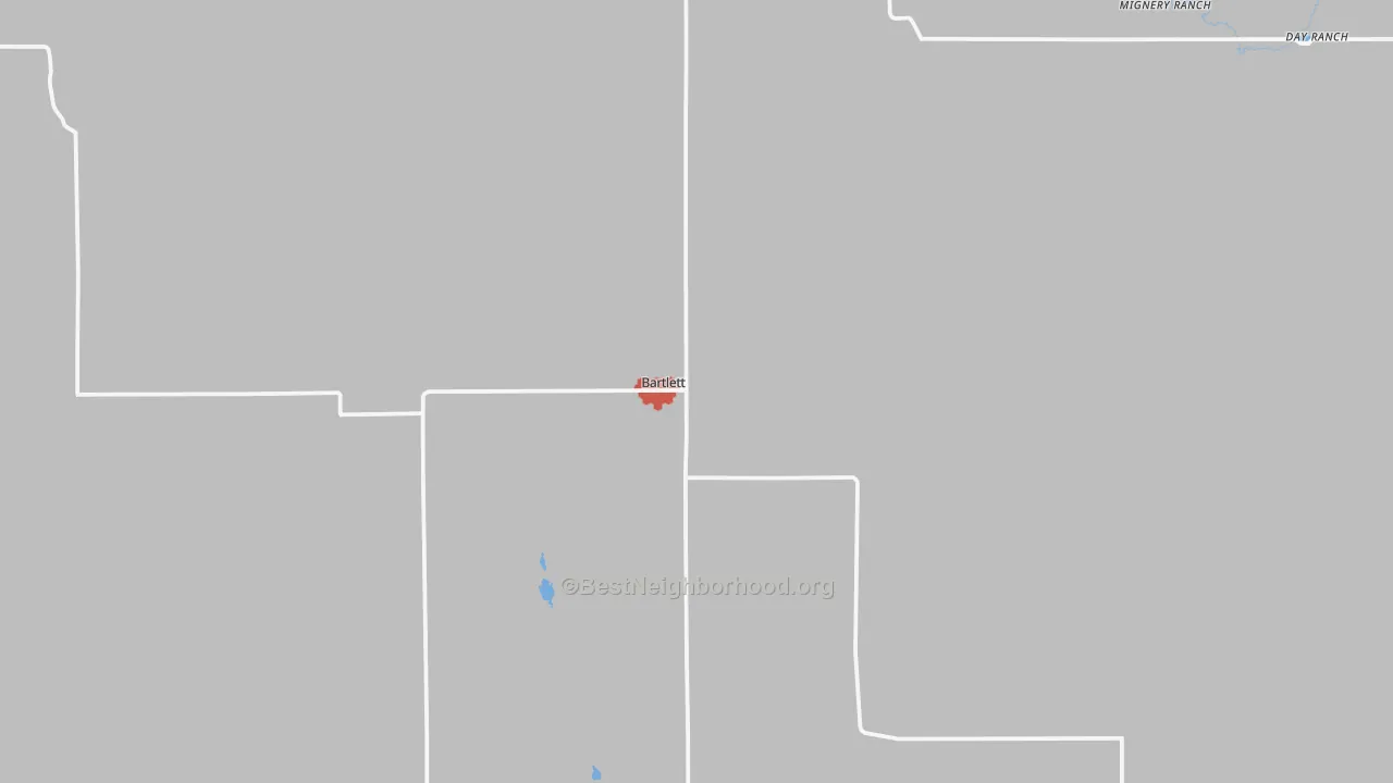 Walk Grade map of Wheeler County, NE, walkable areas in green and car-dependent areas in red