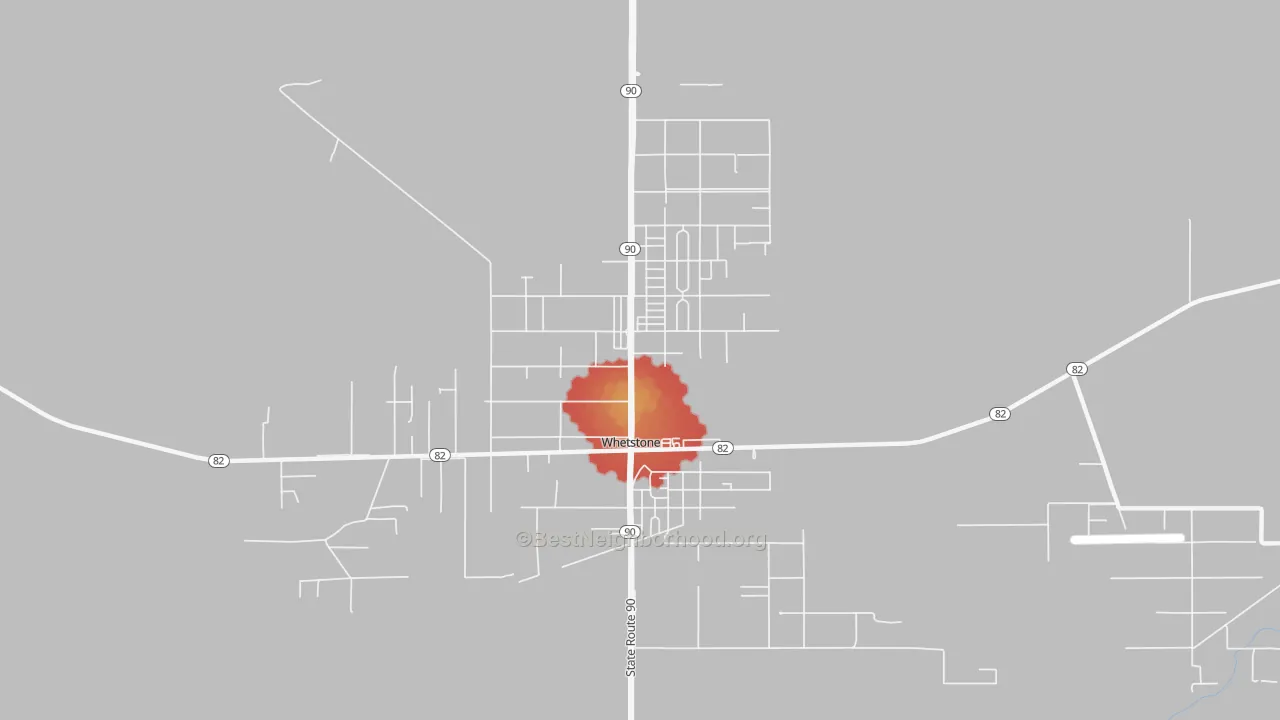 Walk Grade map of Whetstone, AZ, walkable areas in green and car-dependent areas in red