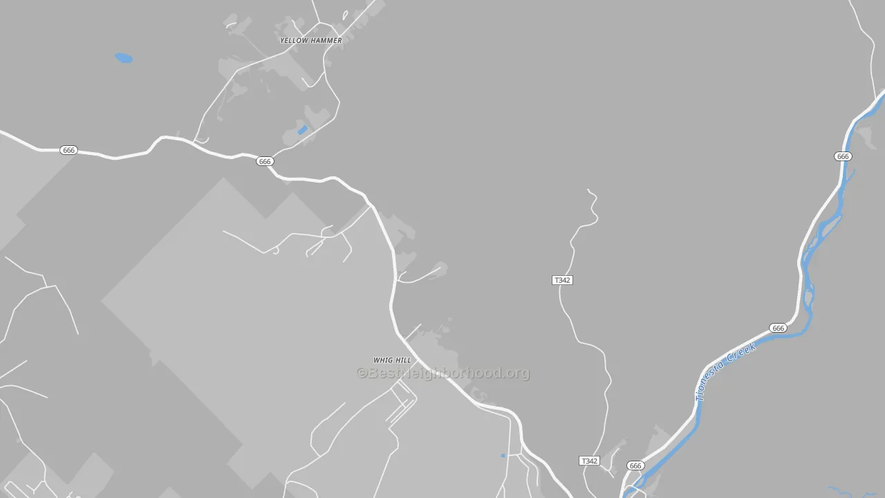 Walk Grade map of Whig Hill, PA, walkable areas in green and car-dependent areas in red