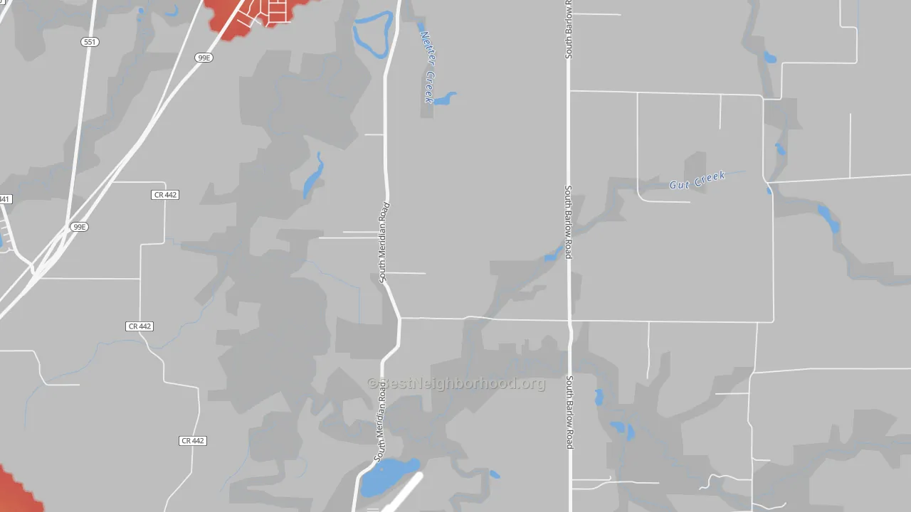 Walk Grade map of Whiskey Hill, OR, walkable areas in green and car-dependent areas in red