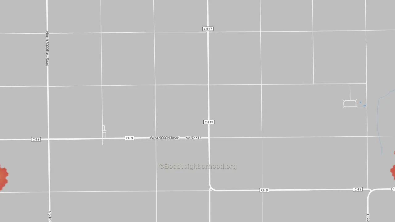 Walk Grade map of Whitaker, IL, walkable areas in green and car-dependent areas in red
