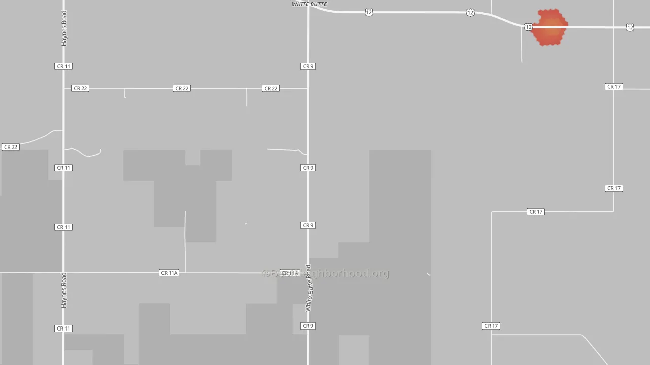 Walk Grade map of White Butte, SD, walkable areas in green and car-dependent areas in red