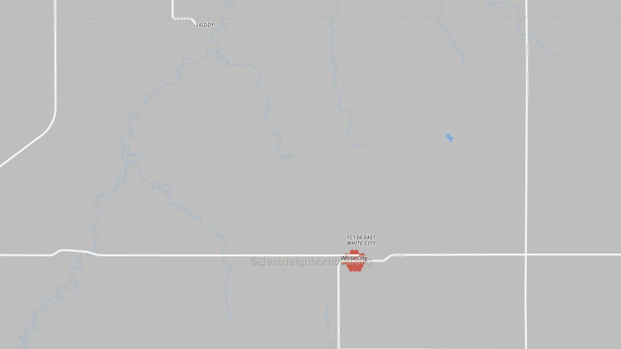 Walk Grade map of White City, KS, walkable areas in green and car-dependent areas in red