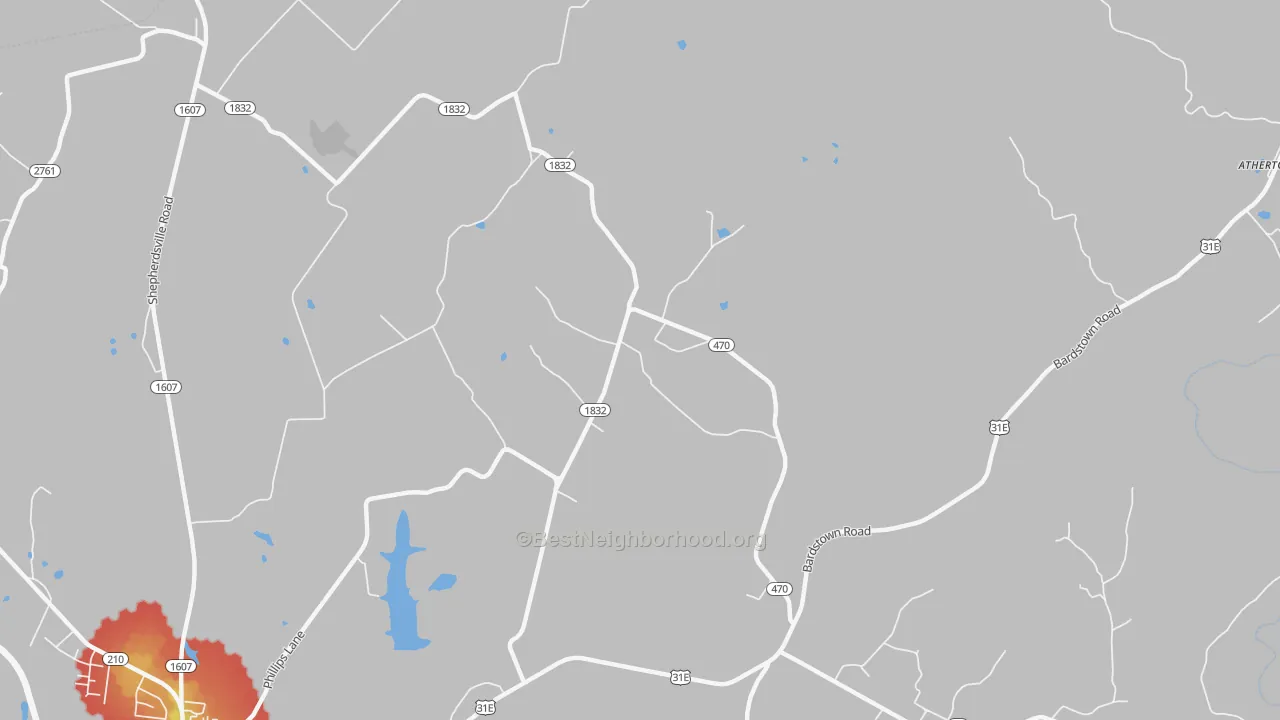 Walk Grade map of White City, KY, walkable areas in green and car-dependent areas in red