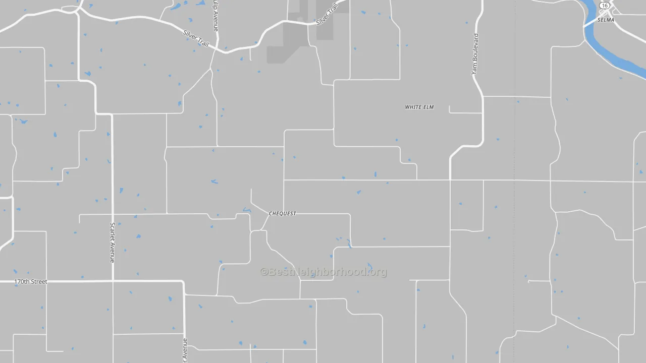 Walk Grade map of White Elm, IA, walkable areas in green and car-dependent areas in red