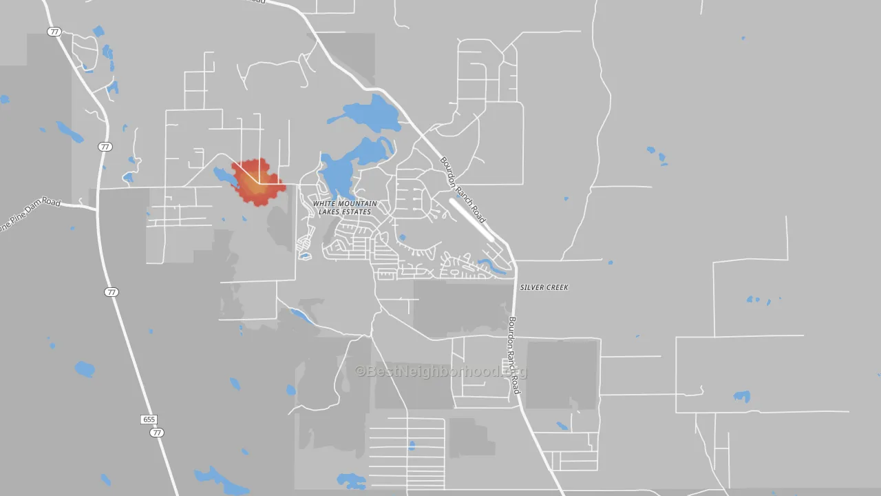 Walk Grade map of White Mountain Lake, AZ, walkable areas in green and car-dependent areas in red
