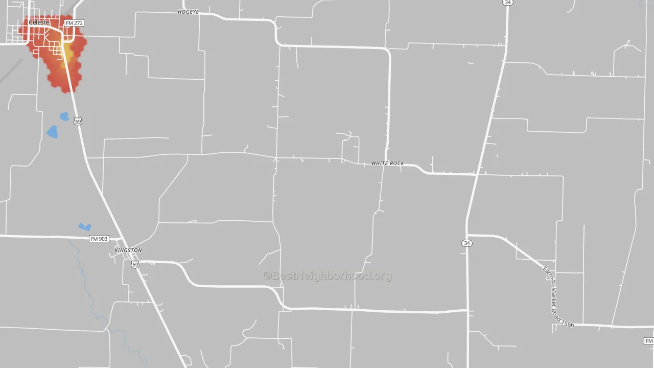 Walk Grade map of White Rock, TX, walkable areas in green and car-dependent areas in red