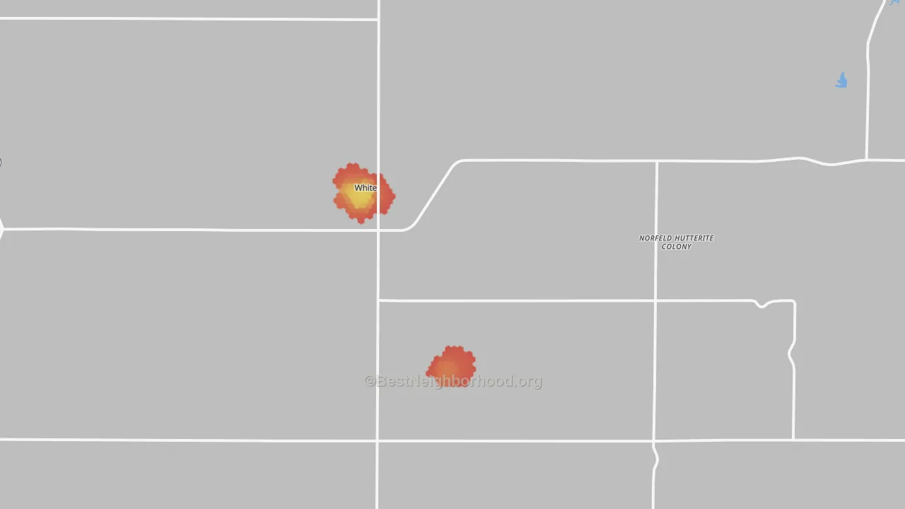 Walk Grade map of White, SD, walkable areas in green and car-dependent areas in red