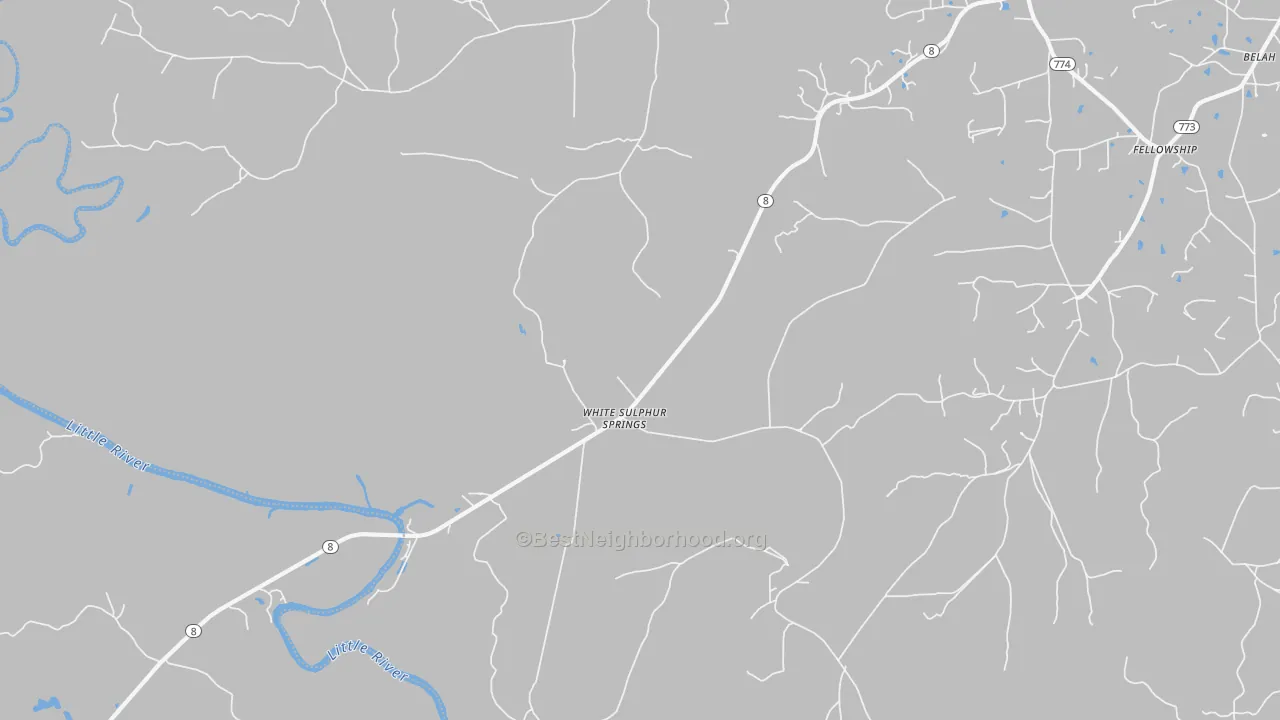 Walk Grade map of White Sulphur Springs, LA, walkable areas in green and car-dependent areas in red