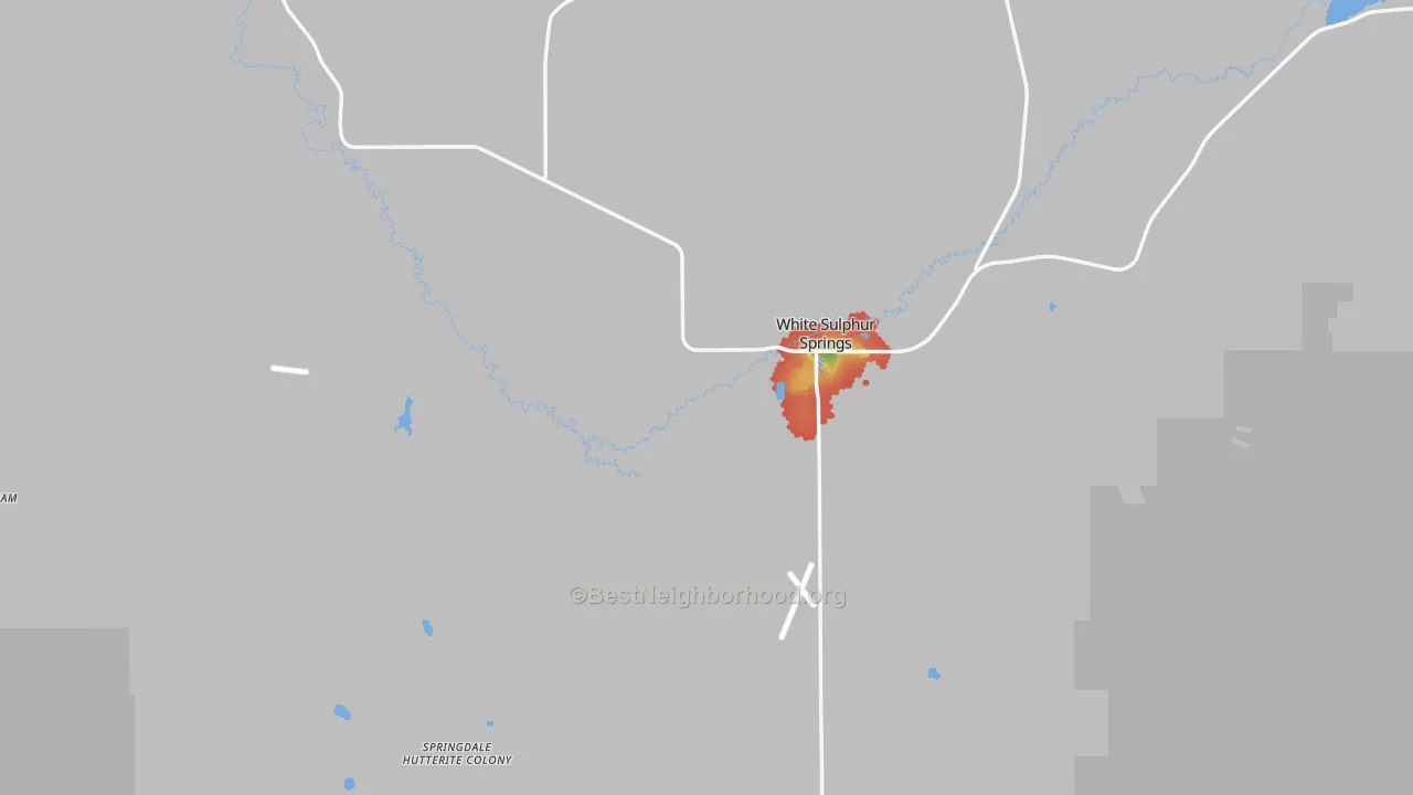 Walk Grade map of White Sulphur Springs, MT, walkable areas in green and car-dependent areas in red