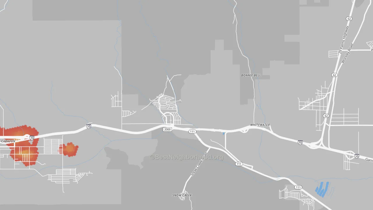 Walk Grade map of White Water, CA, walkable areas in green and car-dependent areas in red