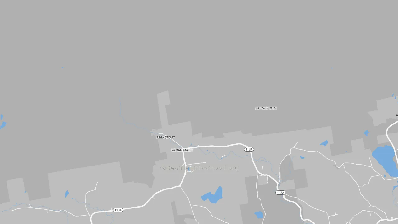 Walk Grade map of Whiteface, NH, walkable areas in green and car-dependent areas in red