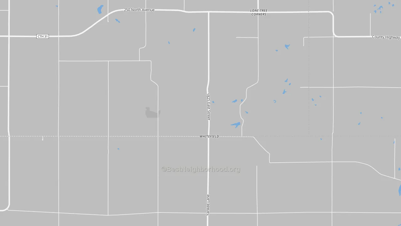 Walk Grade map of Whitefield, IL, walkable areas in green and car-dependent areas in red