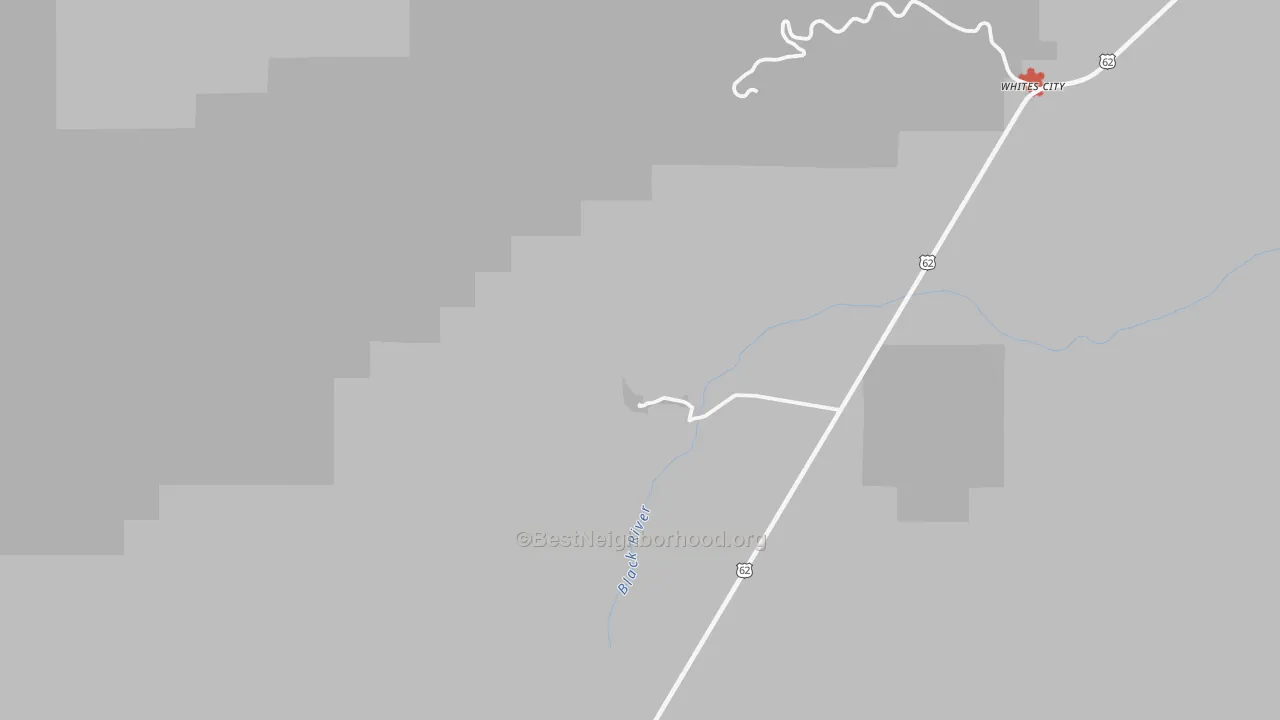 Walk Grade map of Whites City, NM, walkable areas in green and car-dependent areas in red
