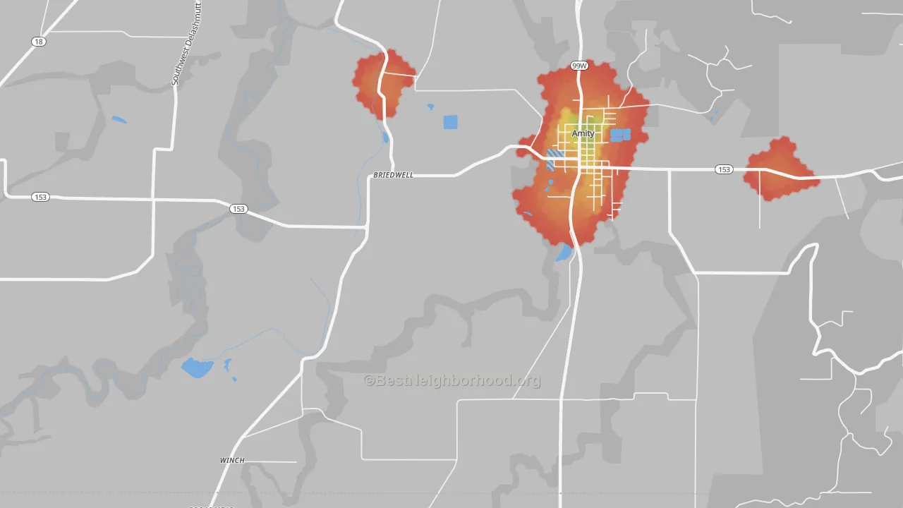 Walk Grade map of Whiteson, OR, walkable areas in green and car-dependent areas in red