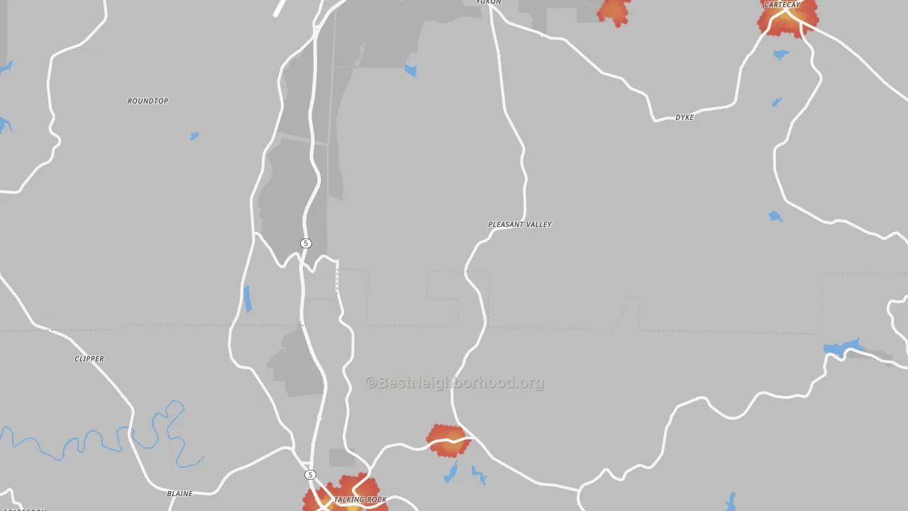 Walk Grade map of Whitestone, GA, walkable areas in green and car-dependent areas in red